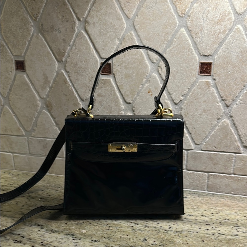 Vintage Elegant Black Kelly Look-Alike Handbag